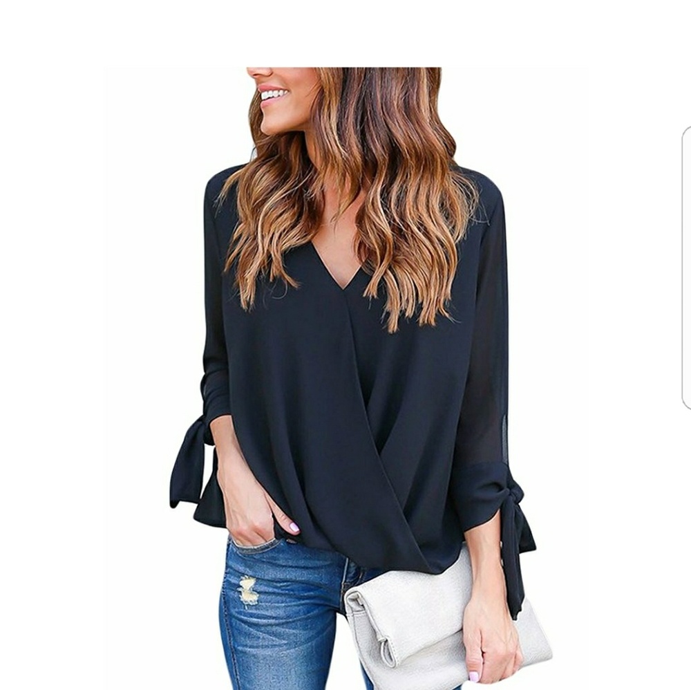 ELOISE Black V Neck Blouse - Picture 1 of 5